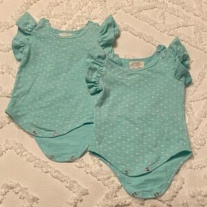 Turquoise Polka Dot Baby Girl Bodysuit, 6-9 month, TWIN GIRL